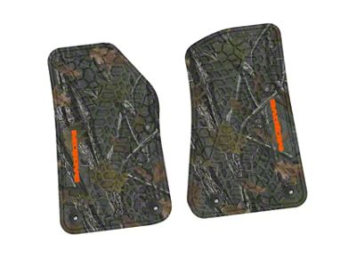 FLEXTREAD Factory Floorpan Fit Tire Tread/Scorched Earth Scene Front Floor Mats with Orange Mojave Insert; Rugged Woods (18-24 Jeep Wrangler JL 2-Door)