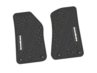 Factory Floorpan Fit Tire Tread/Scorched Earth Scene Front Floor Mats with White Mojave Insert; Black (18-25 Jeep Wrangler JL 2-Door)