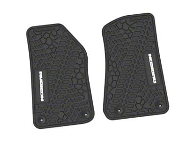FLEXTREAD Factory Floorpan Fit Tire Tread/Scorched Earth Scene Front Floor Mats with White Rubicon Insert; Black (18-24 Jeep Wrangler JL 2-Door)