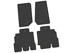 FLEXTREAD Factory Floorpan Fit Tire Tread/Scorched Earth Scene Front and Rear Floor Mats with JEEP Wave Insert; Black (07-13 Jeep Wrangler JK 4-Door)