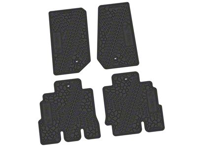 Factory Floorpan Fit Tire Tread/Scorched Earth Scene Front and Rear Floor Mats with JEEP Wave Insert; Black (07-13 Jeep Wrangler JK 4-Door)