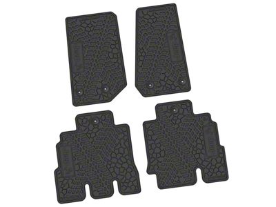 Factory Floorpan Fit Tire Tread/Scorched Earth Scene Front and Rear Floor Mats with JEEP Wave Insert; Black (14-18 Jeep Wrangler JK 4-Door)