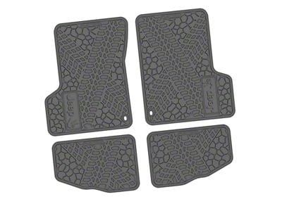 FLEXTREAD Factory Floorpan Fit Tire Tread/Scorched Earth Scene Front and Rear Floor Mats with JEEP Wave Insert; Gray (97-06 Jeep Wrangler TJ)