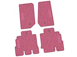 FLEXTREAD Factory Floorpan Fit Tire Tread/Scorched Earth Scene Front and Rear Floor Mats with JEEP Wave Insert; Pink (07-13 Jeep Wrangler JK 4-Door)