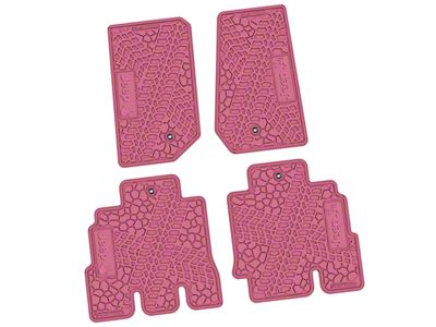 Factory Floorpan Fit Tire Tread/Scorched Earth Scene Front and Rear Floor Mats with JEEP Wave Insert; Pink (07-13 Jeep Wrangler JK 4-Door)