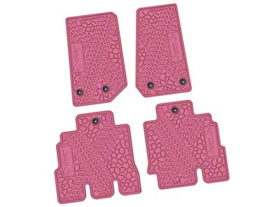 FLEXTREAD Factory Floorpan Fit Tire Tread/Scorched Earth Scene Front and Rear Floor Mats with JEEP Wave Insert; Pink (14-18 Jeep Wrangler JK 4-Door)