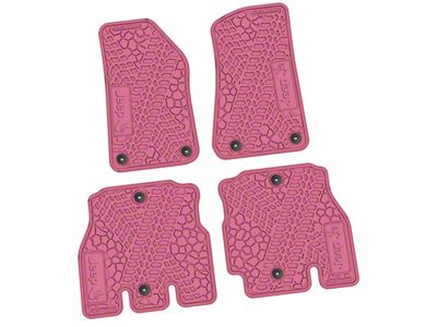 Factory Floorpan Fit Tire Tread/Scorched Earth Scene Front and Rear Floor Mats with JEEP Wave Insert; Pink (18-25 Jeep Wrangler JL 4-Door, Excluding 4xe)