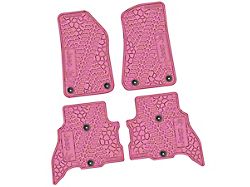 FLEXTREAD Factory Floorpan Fit Tire Tread/Scorched Earth Scene Front and Rear Floor Mats with JEEP Wave Insert; Pink (21-24 Jeep Wrangler JL 4xe)