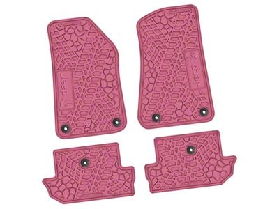 FLEXTREAD Factory Floorpan Fit Tire Tread/Scorched Earth Scene Front and Rear Floor Mats with JEEP Wave Insert; Pink (18-24 Jeep Wrangler JL 2-Door)