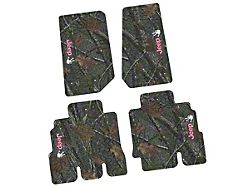 FLEXTREAD Factory Floorpan Fit Tire Tread/Scorched Earth Scene Front and Rear Floor Mats with Pink and White JEEP Wave Insert; Rugged Woods (14-18 Jeep Wrangler JK 4-Door)