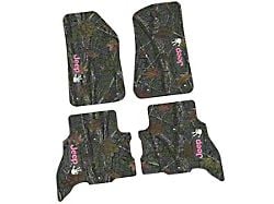 FLEXTREAD Factory Floorpan Fit Tire Tread/Scorched Earth Scene Front and Rear Floor Mats with Pink and White JEEP Wave Insert; Rugged Woods (21-24 Jeep Wrangler JL 4xe)