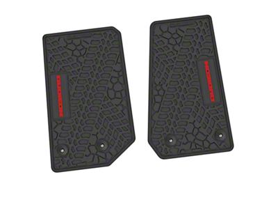 FLEXTREAD Factory Floorpan Fit Tire Tread/Scorched Earth Scene Front Floor Mats with Red Rubicon Insert; Black (14-18 Jeep Wrangler JK 2-Door)