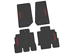 FLEXTREAD Factory Floorpan Fit Tire Tread/Scorched Earth Scene Front and Rear Floor Mats with Red Rubicon Insert; Black (14-18 Jeep Wrangler JK 4-Door)