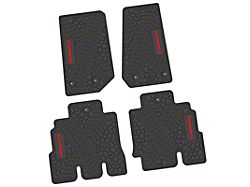 FLEXTREAD Factory Floorpan Fit Tire Tread/Scorched Earth Scene Front and Rear Floor Mats with Red Sahara Insert; Black (14-18 Jeep Wrangler JK 4-Door)