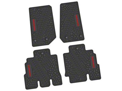 FLEXTREAD Factory Floorpan Fit Tire Tread/Scorched Earth Scene Front and Rear Floor Mats with Red Sahara Insert; Black (14-18 Jeep Wrangler JK 4-Door)