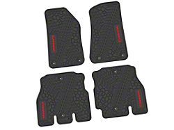 FLEXTREAD Factory Floorpan Fit Tire Tread/Scorched Earth Scene Front and Rear Floor Mats with Red Sahara Insert; Black (18-24 Jeep Wrangler JL 4-Door, Excluding 4xe)