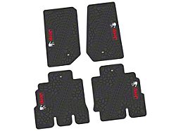 FLEXTREAD Factory Floorpan Fit Tire Tread/Scorched Earth Scene Front and Rear Floor Mats with Red and White JEEP Wave Insert; Black (07-13 Jeep Wrangler JK 4-Door)