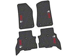 FLEXTREAD Factory Floorpan Fit Tire Tread/Scorched Earth Scene Front and Rear Floor Mats with Red and White JEEP Wave Insert; Black (21-24 Jeep Wrangler JL 4xe)