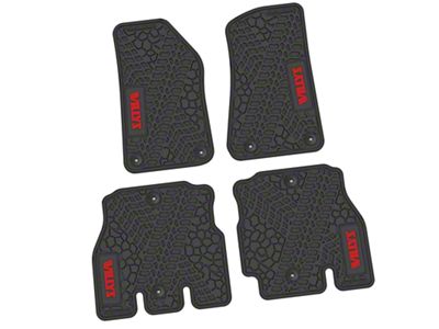 Factory Floorpan Fit Tire Tread/Scorched Earth Scene Front and Rear Floor Mats with Red Willys Insert; Black (18-25 Jeep Wrangler JL 4-Door, Excluding 4xe)