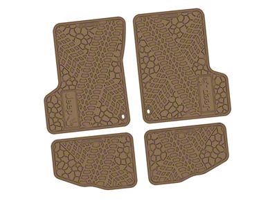 FLEXTREAD Factory Floorpan Fit Tire Tread/Scorched Earth Scene Front and Rear Floor Mats with JEEP Wave Insert; Tan (97-06 Jeep Wrangler TJ)