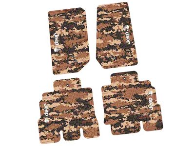 FLEXTREAD Factory Floorpan Fit Tire Tread/Scorched Earth Scene Front and Rear Floor Mats with White JEEP Wave Insert; Cyberflage Camouflage (07-13 Jeep Wrangler JK 4-Door)