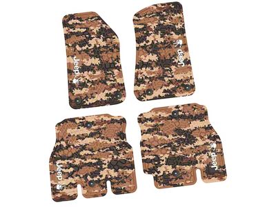 FLEXTREAD Factory Floorpan Fit Tire Tread/Scorched Earth Scene Front and Rear Floor Mats with White JEEP Wave Insert; Cyberflage Camouflage (18-24 Jeep Wrangler JL 4-Door, Excluding 4xe)