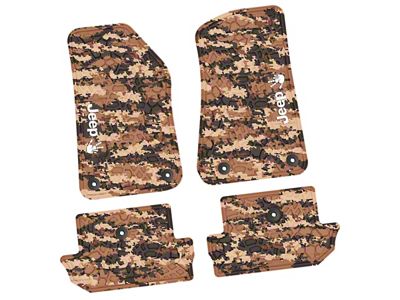 FLEXTREAD Factory Floorpan Fit Tire Tread/Scorched Earth Scene Front and Rear Floor Mats with White JEEP Wave Insert; Cyberflage Camouflage (18-24 Jeep Wrangler JL 2-Door)