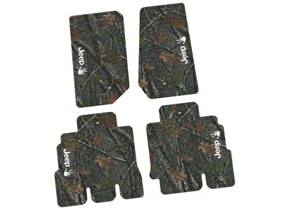 FLEXTREAD Factory Floorpan Fit Tire Tread/Scorched Earth Scene Front and Rear Floor Mats with White JEEP Wave Insert; Rugged Woods (07-13 Jeep Wrangler JK 4-Door)