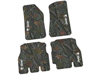 Factory Floorpan Fit Tire Tread/Scorched Earth Scene Front and Rear Floor Mats with White JEEP Wave Insert; Rugged Woods (18-25 Jeep Wrangler JL 4-Door, Excluding 4xe)