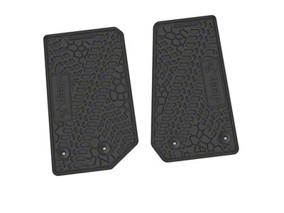 FLEXTREAD Factory Floorpan Fit Tire Tread/Scorched Earth Scene Front Floor Mats with JEEP Wave Insert; Black (14-18 Jeep Wrangler JK 2-Door)