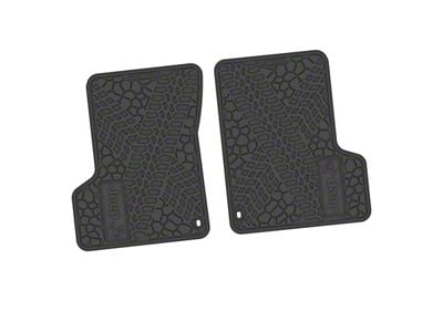 FLEXTREAD Factory Floorpan Fit Tire Tread/Scorched Earth Scene Front Floor Mats with JEEP Wave Insert; Black (97-06 Jeep Wrangler TJ)