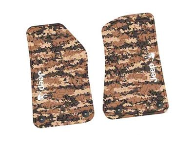 FLEXTREAD Factory Floorpan Fit Tire Tread/Scorched Earth Scene Front Floor Mats with White JEEP Wave Insert; Cyberflage Camouflage (18-24 Jeep Wrangler JL 2-Door)