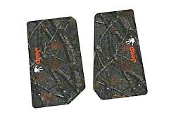 FLEXTREAD Factory Floorpan Fit Tire Tread/Scorched Earth Scene Front Floor Mats with Orange and White JEEP Wave Insert; Rugged Woods (14-18 Jeep Wrangler JK 2-Door)