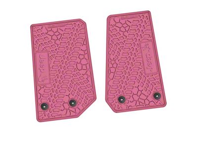 FLEXTREAD Factory Floorpan Fit Tire Tread/Scorched Earth Scene Front Floor Mats with JEEP Wave Insert; Pink (14-18 Jeep Wrangler JK 2-Door)