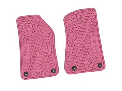 Factory Floorpan Fit Tire Tread/Scorched Earth Scene Front Floor Mats with JEEP Wave Insert; Pink (18-25 Jeep Wrangler JL 2-Door)