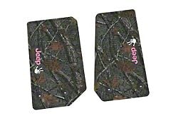 FLEXTREAD Factory Floorpan Fit Tire Tread/Scorched Earth Scene Front Floor Mats with Pink and White JEEP Wave Insert; Rugged Woods (14-18 Jeep Wrangler JK 2-Door)