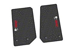 FLEXTREAD Factory Floorpan Fit Tire Tread/Scorched Earth Scene Front Floor Mats with Red and White JEEP Wave Insert; Black (14-18 Jeep Wrangler JK 2-Door)