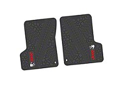 FLEXTREAD Factory Floorpan Fit Tire Tread/Scorched Earth Scene Front Floor Mats with Red and White JEEP Wave Insert; Black (97-06 Jeep Wrangler TJ)