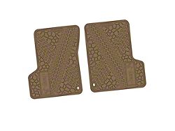 FLEXTREAD Factory Floorpan Fit Tire Tread/Scorched Earth Scene Front Floor Mats with JEEP Wave Insert; Tan (97-06 Jeep Wrangler TJ)