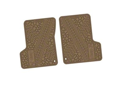 FLEXTREAD Factory Floorpan Fit Tire Tread/Scorched Earth Scene Front Floor Mats with JEEP Wave Insert; Tan (97-06 Jeep Wrangler TJ)