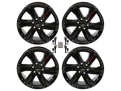 Ford Performance Six Spoke Gloss Black 6-Lug 4-Wheel Kit with TPMS Sensors; 20x8.5; 44mm Offset (22-24 Bronco Raptor)