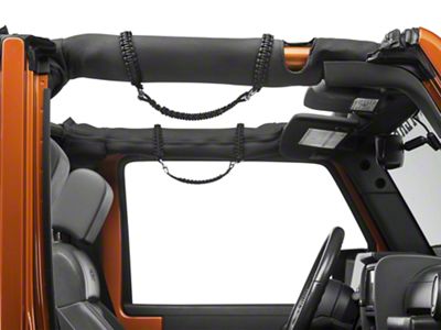 RedRock Front Rollbar Paracord Grab Handles with D-Rings; Black (07-24 Jeep Wrangler JK & JL)