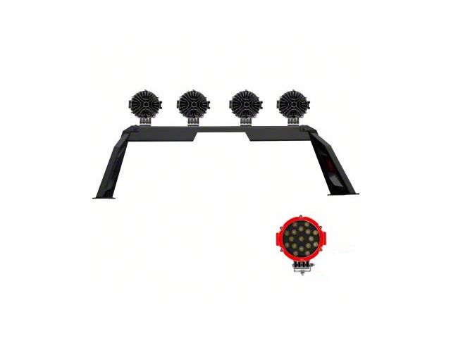 Armour Roll Bar with 7-Inch Red Round LED Lights; Black (05-21 Frontier)