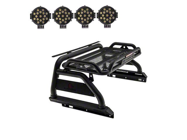 Atlas Roll Bar with 7-Inch Black Round LED Lights; Black (05-21 Frontier)