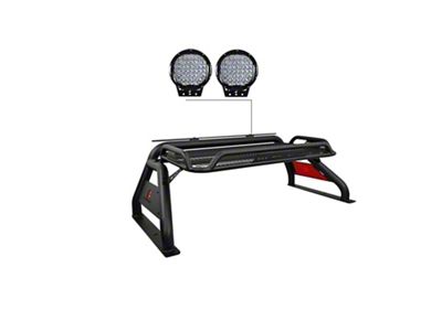 Atlas Roll Bar with 9-Inch Black Round LED Lights; Black (05-21 Frontier)