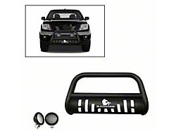 Bull Bar with Skid Plate and 5.30-Inch Black Round Flood LED Lights; Textured Black (05-21 Frontier)