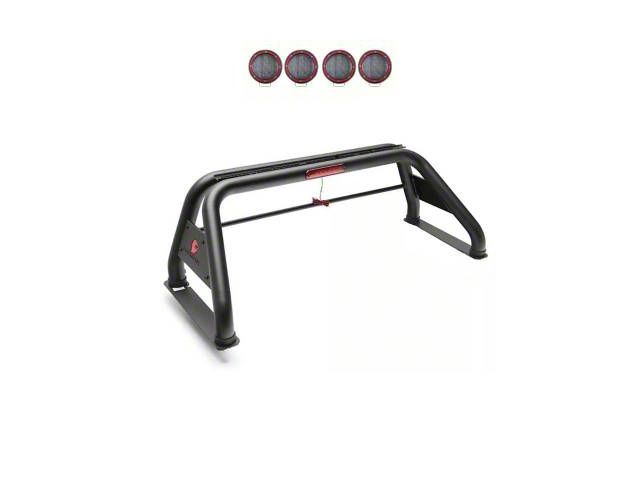 Classic Roll Bar with 5.30-Inch Red Round Flood LED Lights; Black (05-21 Frontier)