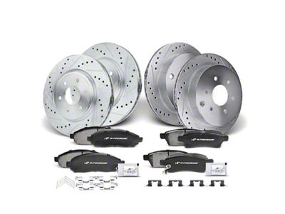 Drilled and Slotted 6-Lug Brake Rotor and Pad Kit; Front and Rear (05-19 V6 Frontier)