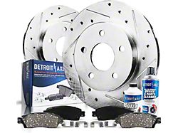 Drilled and Slotted 6-Lug Brake Rotor, Pad, Brake Fluid and Cleaner Kit; Front (05-25 V6 Frontier)