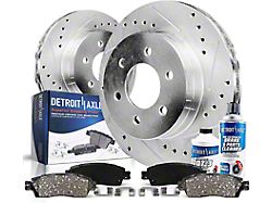 Drilled and Slotted 6-Lug Brake Rotor, Pad, Brake Fluid and Cleaner Kit; Front (05-24 V6 Frontier)